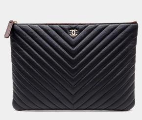 Chanel Black Leather Chevron Pouch 2