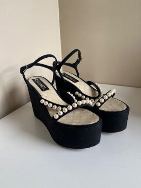 Chanel Faux Pearl Detail Platform Wedges 2