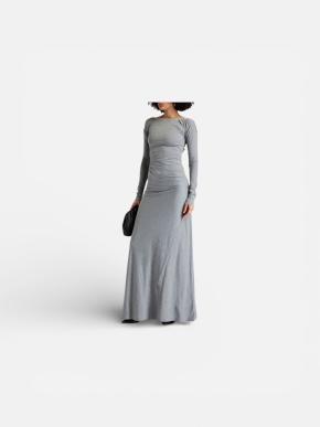 Victoria Beckham Draped Grey Maxi Dress 10