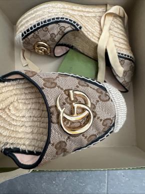 Gucci Beige GG Wedges 6