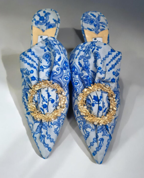 Jimmy Choo Blue And White Mules 2