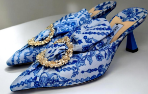 Jimmy Choo Blue And White Mules 7