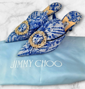 Jimmy Choo Blue And White Mules 6