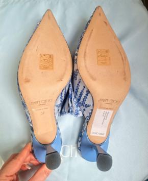 Jimmy Choo Blue And White Mules 8