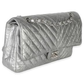 Chanel  Metallic Patent Crumpled Calfskin Chevron Medium Double Flap Bag 3