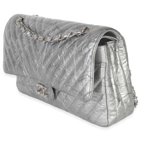 Chanel  Metallic Patent Crumpled Calfskin Chevron Medium Double Flap Bag 4