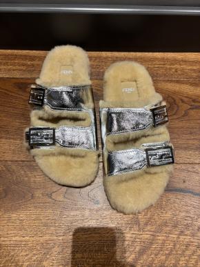 Fendi Shealing Lined Silver Slides 2