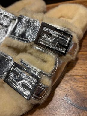 Fendi Shealing Lined Silver Slides 8