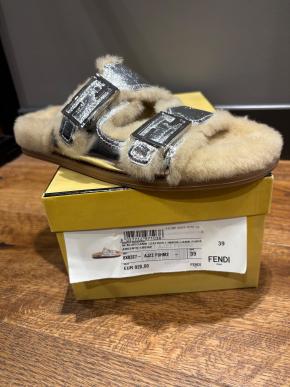 Fendi Shealing Lined Silver Slides 7