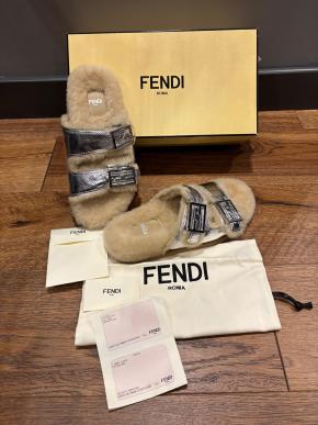 Fendi Shealing Lined Silver Slides 4