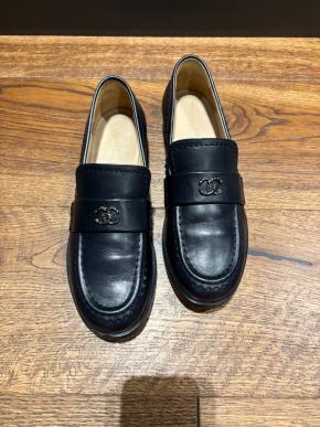 Chanel Navy Leather Moccasins 8