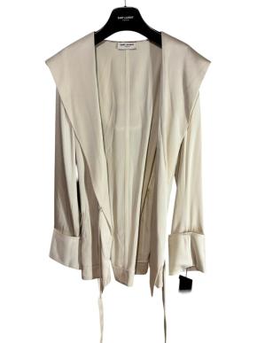 Saint Laurent Cream, Silk Hooded Wrap Jacket 4