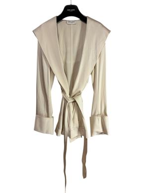 Saint Laurent Cream, Silk Hooded Wrap Jacket 2