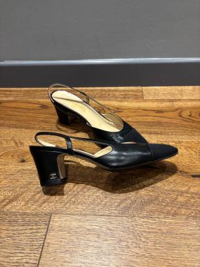 Chanel Black Leather Slingback Sandals 4