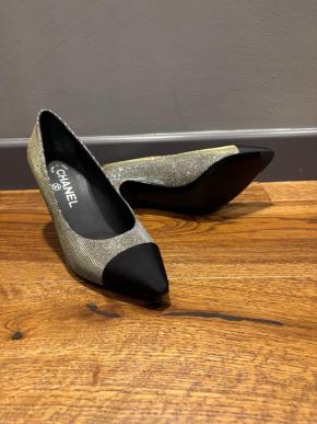 Chanel Silver Glitter Pumps 10