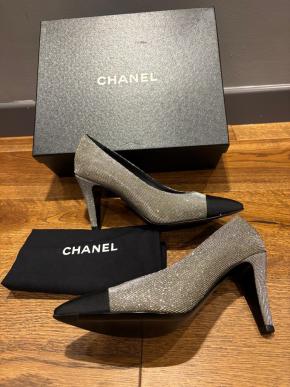 Chanel Silver Glitter Pumps 6