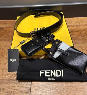 Fendi Black Leather Belt Set 9