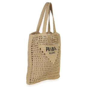 Prada  Raffia Effect Logo Crochet Tote 3
