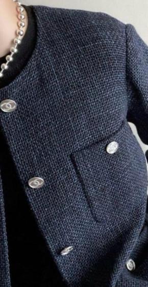 Chanel Blue Tweed Button Front Jacket 6