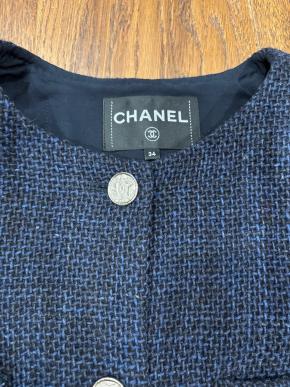 Chanel Blue Tweed Button Front Jacket 5