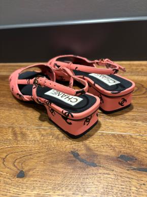 Chanel Pink CC Heeled Sandals 10