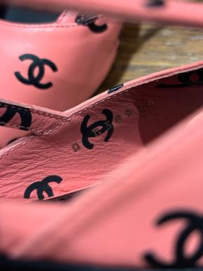 Chanel Pink CC Heeled Sandals 8