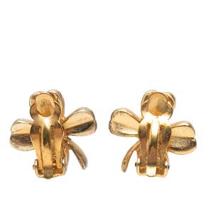 Chanel Gold Plated Clover Clip On Earrings 2
