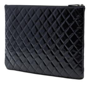 Chanel Black Large Quilted Patent O Case Clutch 2