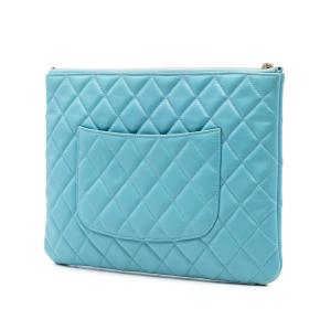 Chanel Blue Medium Quilted Lambskin O Case Clutch 2