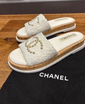 Chanel Embellished Terrycloth Slides 3