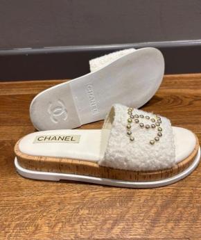Chanel Embellished Terrycloth Slides 5
