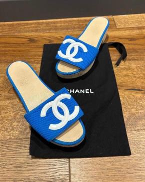 Chanel Blue Fabric CC Slides 8