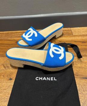 Chanel Blue Fabric CC Slides 9