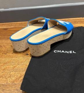 Chanel Blue Fabric CC Slides 3