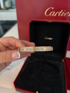 Cartier Full Pave Set Diamond Rose Gold Love Bracelet 17 with box and receipt 2