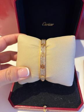 Cartier Full Pave Set Diamond Rose Gold Love Bracelet 17 with box and receipt 3