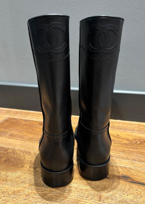 Chanel Black Leather CC Boots 9