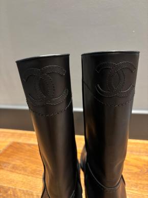 Chanel Black Leather CC Boots 10