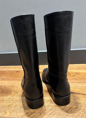 Chanel Black Leather CC Boots 4