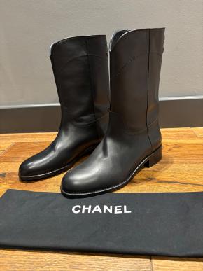 Chanel Black Leather CC Boots 11