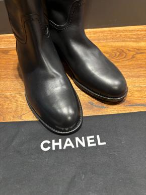 Chanel Black Leather CC Boots 8