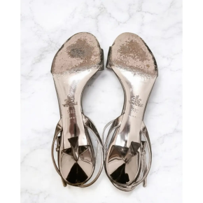 Prada Modellerie Logo-Plaque Metallic-Leather Sandals. 7