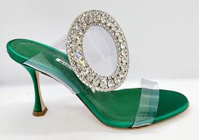 Jimmy Choo Oversized Crystal Buckle Sandals 8