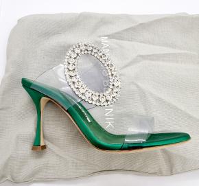 Jimmy Choo Oversized Crystal Buckle Sandals 10