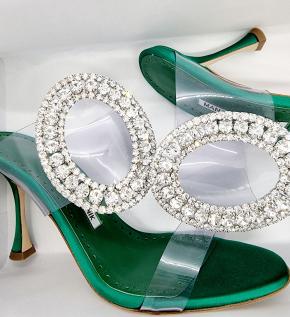 Jimmy Choo Oversized Crystal Buckle Sandals 6