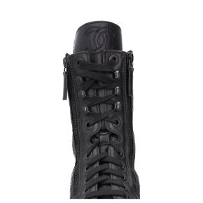Chanel Interlocking CC Logo Leather Combat Boots 7