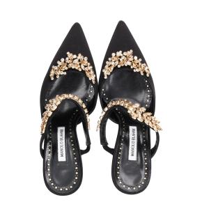 Manolo Blahnik Lurum 90MM Embellished Satin Mules 5