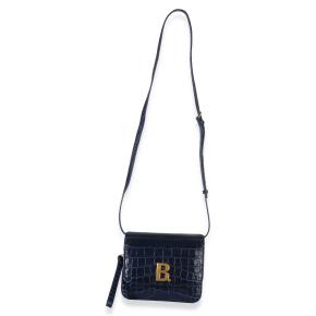 Balenciaga B. Navy Croc Small Shoulder Bag 5