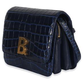 Balenciaga B. Navy Croc Small Shoulder Bag 4