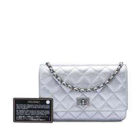 Chanel Silver Reissue 2.55 Quilted Metallic Aged Calfskin Wallet on Chain 8